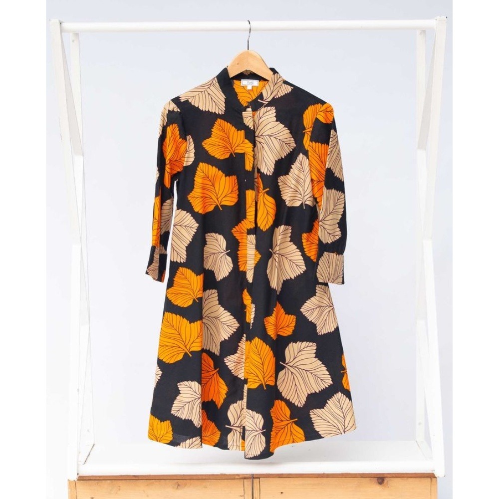 Zuri Kenya Sycamore Dress Large Orange Leaf Print Cotton